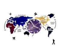 NNYCC Grande Horloge Murale de Carte du Monde, Horloge Murale Silencieuse en Acrylique Moderne pour Salon Chambre Bureau à Domicile,Multi Colored,S