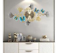 NNYCC Grande Horloge Murale Moderne et élégante décorative métal avec Motif Feuille de Ginkgo thème l'amour éternel Finition dorée Symbolique pour Cuisines Salons salles familiales,d'or,L