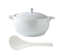 NNYCC Soupière Blanche avec 2 Poignées, Soupiere en Porcelaine avec Couvercle et Cuillère Bols de Service pour Micro-Ondes Cuisine,Blanc,S