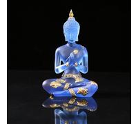 NNYCC Statue de Bouddha en Résine de Cristal, Décor de Méditation d'intérieur Figurine de Bouddha Assis Thaïlandais Cadeaux Spirituels pour Table Zen,Bleu,S
