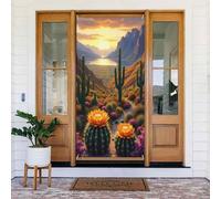 No.132 Couvre-porte décoratif motif cactus bleu sarcelle vif pour intérieur/extérieur, printemps, été, automne, hiver, Halloween, Noël