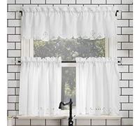 No. 918 Mariela Ensemble de cantonnière et de Niveaux à Bordure Florale Semi-Transparente avec Passe-Tringle, 147,3 x 91,4 cm, Blanc