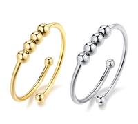 No application Anneau D'anxiété Réglable, 2 Pièce Alliage Anneaux Anti-anxiété, en Spirale à Simple Bobine, avec Perles, Perle Coulissante, pour les Vêtements Quotidiens Hommes (Or, Argent)