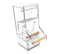 No Bird Feeder - Clear Acrylic Automatic Bird Food Container With Perch | 650g Cage Accessories, Clear Parakeet Food Container Transparent for Small And Medium Lovebirds, Parakeets