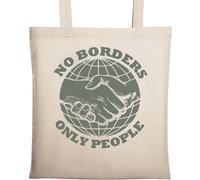 No Borders Only People Handshake World Sac fourre-tout en coton écologique naturel Beige