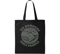 No Borders Only People Handshake World Sac fourre-tout en coton écologique naturel Noir, Noir , Taille unique