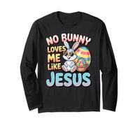 No Bunny Loves Me Like Jesus Easter Christian Boys Kids Men Manche Longue