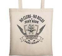 No Clubs No Rules Just Ride Free Biker Skull Graphic Natural Ecologique Sac fourre-tout en coton Beige