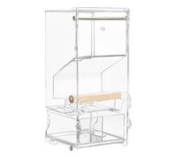 No Clutter Bird Feeder, Clear Acrylic Automatic Food Container, 4.88x7.68x2.76 inches Perch Included, Ideal for Small and Medium Lovebirds, Parakeets, and Cage Accessories