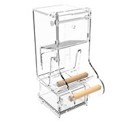 No Clutter Bird Feeder, Clear Acrylic Automatic Food Container, 4.88x7.68x2.76 inches Perch Included, Ideal for Small and Medium Lovebirds, Parakeets, and Cage Accessories