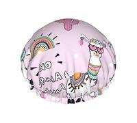 No Drama Lama Pattern Bonnet de douche et bonnet de bain pour femme, bonnets de douche imperméables surdimensionnés réversibles grands conçus pour toutes les longueurs de cheveux, bonnet de bain éla