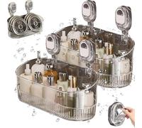 No-Drill Bathroom Suction Storage Box Large Capacity & Strong Load-Bearing, 2026 New Bathroom Shelf No Drill with Suction Cups, Removable No Drills Shower Caddy for Kitchen & Bathrooms (Transparent*2)