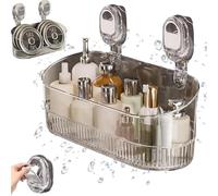 No-Drill Bathroom Suction Storage Box Large Capacity & Strong Load-Bearing, 2026 New Bathroom Shelf No Drill with Suction Cups, Removable No Drills Shower Caddy for Kitchen & Bathrooms (Transparent)