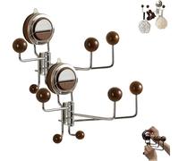 No-Drill Rotating Suction Hooks - Strong Hold, No Drill Wall Caddy, 180° Otating & Adjustable Design with 5 Hooks, Easy Wall Installatio, for Bathroom Kitchen (2 Pcs)