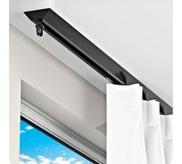 No Drill Self Adhesive Curtain Track, Ceiling Curtain Rail, V-Shaped Ultra-Thin Aluminium Alloy Sliding Curtain Rod, for Room Divider, Windows, Privacy(Black,2.70M)