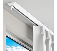 No Drill Self Adhesive Curtain Track, Ceiling Curtain Rail, V-Shaped Ultra-Thin Aluminium Alloy Sliding Curtain Rod, for Room Divider, Windows, Privacy(White,2.40M)