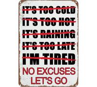 No Excuses Let'S Go Motivational Gym Tin Sign Vintage Metal Signs Funny Tin Plaque Poster Home Office Gym Bar Cafe Wall Art Decor Gift 8x12 Inch