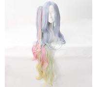 No Game No Life Shiro Cosplay Wig 120cm Blue Pink Yellow Mix Long Wavy Heat Resistant Synthetic Hair Clip Ponytail Wigs +Wig Cap