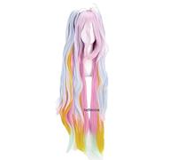 No Game No Life Shiro Cosplay Wigs Blue Pink Yellow Mix 120cm Long Wavy Heat Resistant Synthetic Hair Wig + Wig Cap