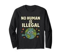No Human is Illegal Cartoon Earth Design Égalité Inclusion Manche Longue