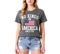 No Kings in America Printed Women's Casual Summer Loose T-Shirt with American Flag Design