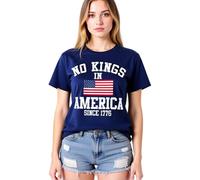 No Kings in America Printed Women's Casual Summer Loose T-Shirt with American Flag Design