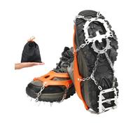 No Lumping Crampon 18 Spikes Traction Cleats Women Men Anti-slip Ice Snow Grip With Storage Pouch Walking Hiking(18 Teeth Orange M)
