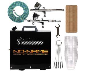 NO-NAME Kit aérographe avec compresseur Master Blaster II, kit aérographe double action pour art, tatouage, décoration de gâteau, maquillage, nail art et peinture de maquette (BD-180K et BD-130K avec