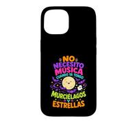 No Necesito Música Citation Halloween Lune et Chauve-Souris Coque pour iPhone 15