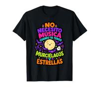 No Necesito Música Citation Halloween Lune et Chauve-Souris T-Shirt