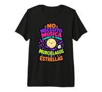 No Necesito Música Citation Halloween Lune et Chauve-Souris T-Shirt Haut de Gamme