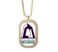 no/no Beijing City Tourisme CCTV Station Chine Collier Pendentif Diamant Cristal Doré Bijoux