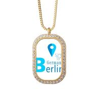 no/no Berlin Geography Coordonnates Trave Collier Pendentif Diamant Cristal Doré