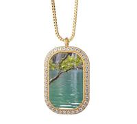 no/no Changbai Waterfall Group Green Lake Water Collier Pendentif Diamant Cristal Doré