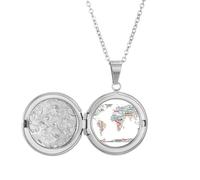 no/no Collier avec médaillon en forme de carte du monde, géographie, nuage de mots, cadeau d'anniversaire