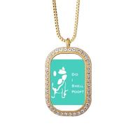 no/no Collier avec pendentif amusant Bull Terrier Smells Poop en cristal de diamant doré