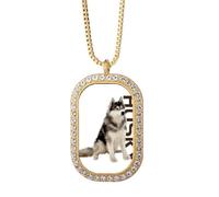 no/no Collier avec pendentif animal de race hudog sibérien cristal de diamant doré