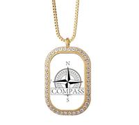 no/no Collier avec pendentif boussole de direction astronomie en cristal de diamant Doré
