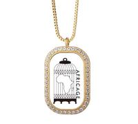 no/no Collier avec pendentif carte Cage continent Afrique Diamant Cristal Doré