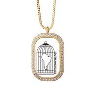 no/no Collier avec pendentif carte Cage Continent Amérique du Sud Diamant Cristal Doré