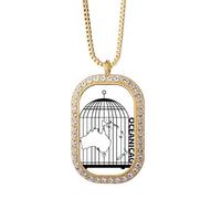 no/no Collier avec pendentif carte Cage Continent Océanie Diamant Cristal Doré