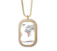 no/no Collier avec pendentif carte du monde géographique nuage de mots diamant cristal doré