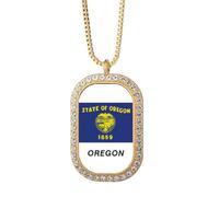no/no Collier avec pendentif drapeau de l'État américain Oregon en cristal de diamant doré