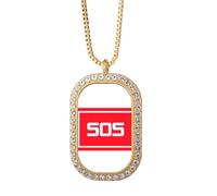 no/no Collier avec pendentif en cristal de diamant et pendentif en forme d'affiche SOS d'urgence
