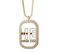 no/no Collier avec pendentif en forme de code en morse et cristaux dorés