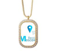 no/no Collier avec pendentif en forme de coordonnées de la géographie de Moscou - Bijoux dorés