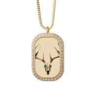 no/no Collier avec pendentif en forme de corne de cerf - Style Art déco - Bijoux dorés en cristal de diamant