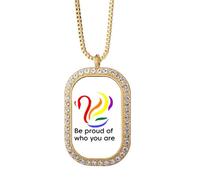 no/no Collier avec pendentif en forme de diamant et cristal doré avec inscription « Be Proud Of Who You Are »