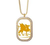 no/no Collier avec pendentif en forme de dieux et bêtes de flamme féroce externe, bijou doré en cristal de diamant