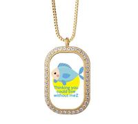 no/no Collier avec pendentif en forme de paroles émotionnelles en anglais classique avec cristaux de diamant Doré